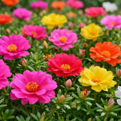 2 Random Moss Rose Plants Live, Moss Rose Purslane Flower Plant in 4 Inch Pot, Ground Cover Plant, Ideal for Containers, Hanging Baskets and Garden Beds, 4-8 Inches Tall