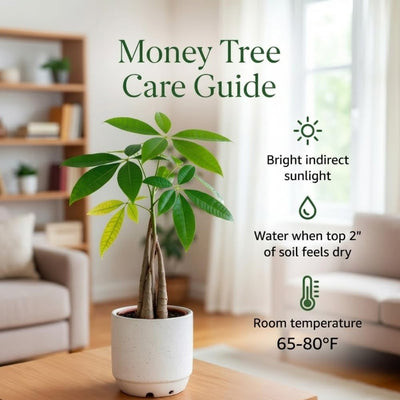 Money Tree, Live Money Tree Houseplant, 6-10 Inc Tall, Air Purifying, Easy Care Indoor Plant, Ideal for Living Room, Office Decoration