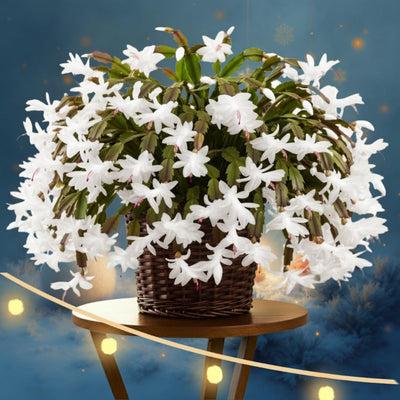 1 Thanksgiving Christmas Cactus Plants Live in 4" Pot, Houseplant Holiday Cactus, Vibrant Single Color Blooms Indoor Outdoor, Zygocactus Like, Winter Hardy (White)
