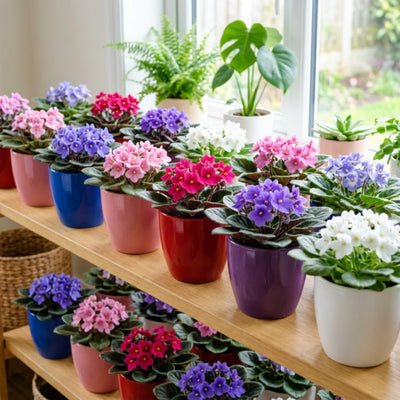 2 African Violet Plants, Violet Live Plant, 3-5 Inc Tall, Colorful Blooms