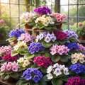 2 Assorted African Violet Live Plants, African Violet Houseplant in 4" Pots, Blooming Indoor Plant for Home or Office with Vibrant Flowers, Random Colors
