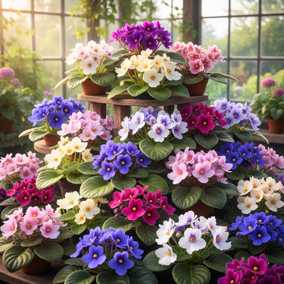 2 Assorted African Violet Live Plants, African Violet Houseplant in 4" Pots, Blooming Indoor Plant for Home or Office with Vibrant Flowers, Random Colors
