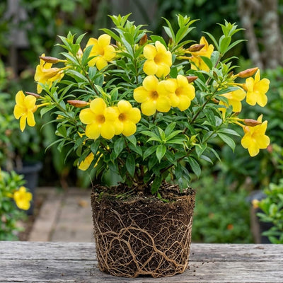 Set 2 Brown Bud Allamanda Plants Live, 4-6 Inc Tall, Tropical Flowering Shrub, Yellow Blooms, Allamanda Plant for Patio, Trellis or Outdoor Garden