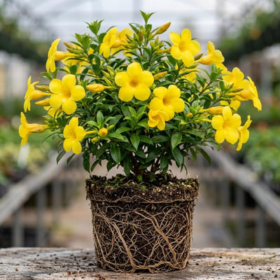 Set 2 Dwarf Allamanda Plants Live, 4-6 Inc Tall, Tropical Flowering Shrub, Yellow Blooms, Allamanda Plant for Patio, Trellis or Outdoor Garden