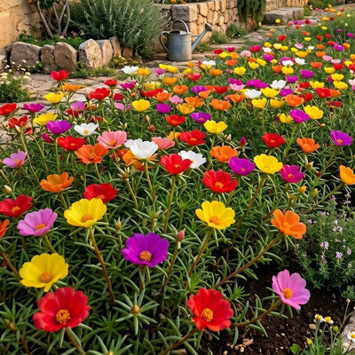 2 Random Moss Rose Plants Live, Moss Rose Purslane Flower Plant in 4 Inch Pot, Ground Cover Plant, Ideal for Containers, Hanging Baskets and Garden Beds, 4-8 Inches Tall
