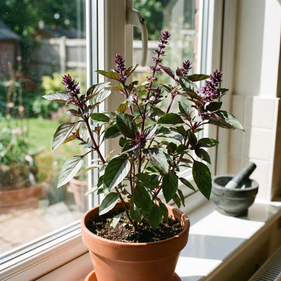 Basil Plant Live in 4'' Pot, Fragrant Basil Herb for Container, Patio or Indoor Growing, Fast Growing, Ready to Grow Herbs